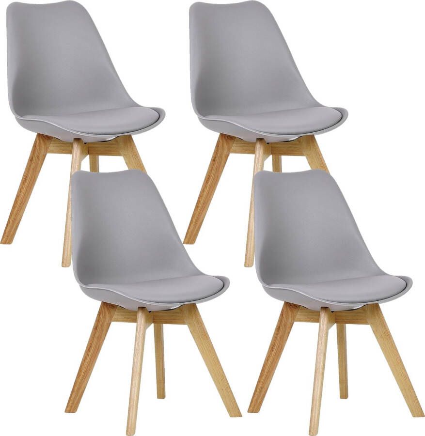 BukkitBow Eetkamerstoelen Houten Frame met Retro Stijl Gewatteerd Zitting met Kussen Set van 4 Stuks Grijs