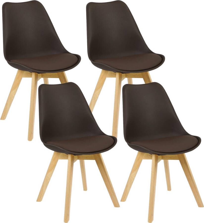 BukkitBow Eetkamerstoelen Houten Frame met Retro Stijl Gewatteerd Zitting met Kussen Set van 4 Stuks Bruin