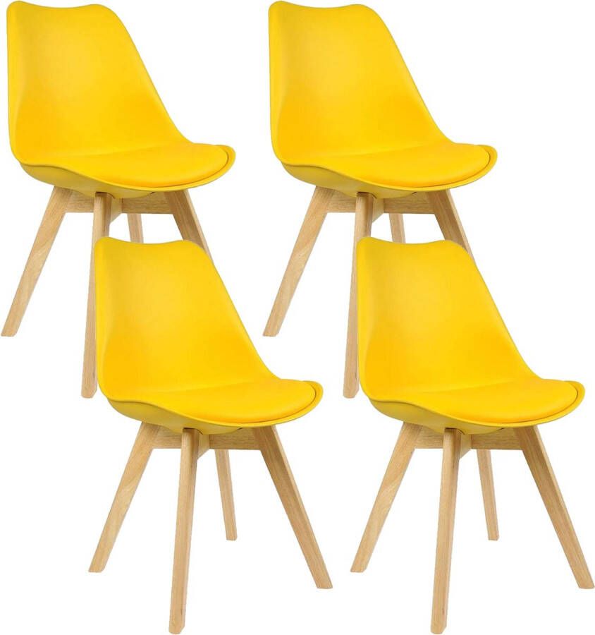 BukkitBow Eetkamerstoelen Houten Frame met Retro Stijl Gewatteerd Zitting met Kussen Set van 4 Stuks Geel