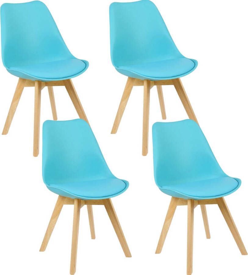 BukkitBow Eetkamerstoelen Houten Frame met Retro Stijl Gewatteerd Zitting met Kussen Set van 4 Stuks Blauw