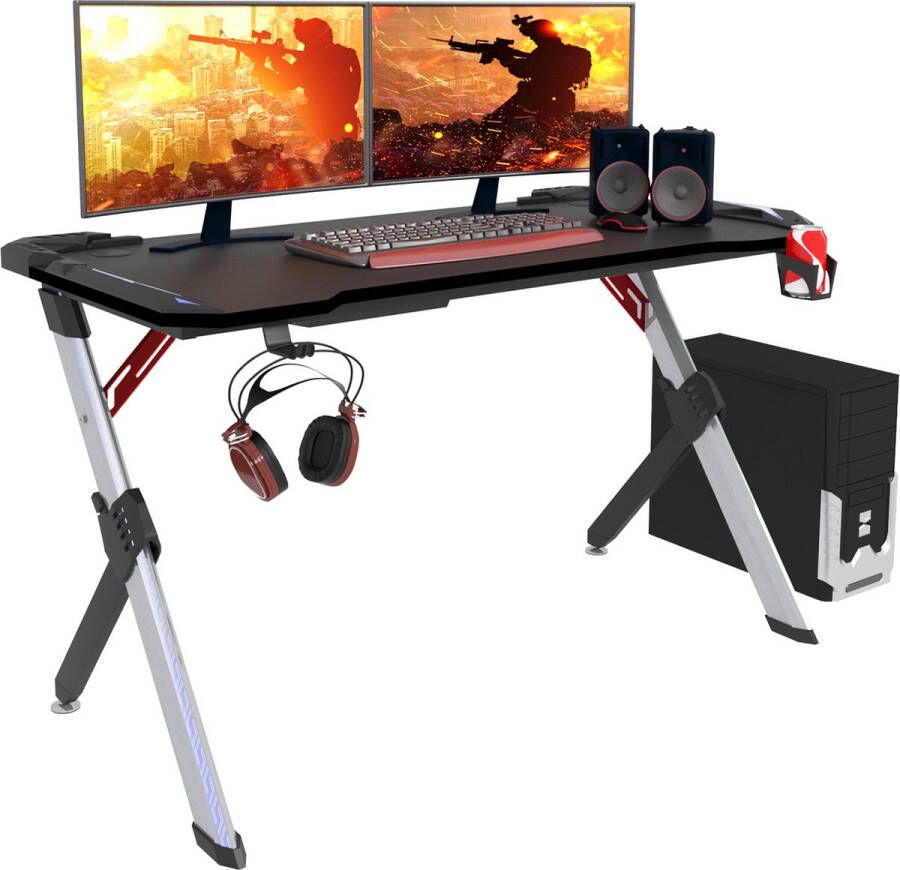 BukkitBow Gaming Tafel met koptelefoonstandaard en Blikjeshouder met RGB Verlichting