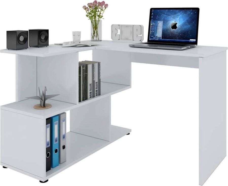 BukkitBow Hoekbureau met opbergvakken (40X100X77CM & 50X80X77CM) Black Friday & Kerstcadeau Wit