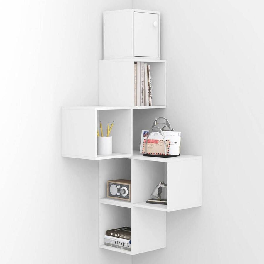 Rootz Living Rootz White Cube Wandplank Opbergorganisator Display Unit Multifunctioneel aanpasbaar duurzaam 48 cm x 120 cm x 48 cm