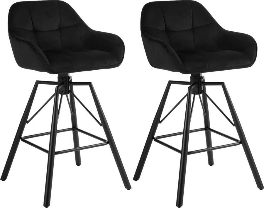 BukkitBow Hoge Luxe Barkrukken Velvet Vluweel Met rugleuning en Armleuning met Strepen Patroon en Voetensteun 360 Graden Draaibaar Set van 2 Stuks Zwart