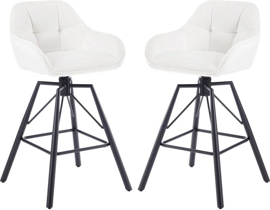 BukkitBow Hoge Luxe Barkrukken Velvet Vluweel Met rugleuning en Armleuning met Strepen Patroon en Voetensteun 360 Graden Draaibaar Set van 2 Stuks Crème Wit