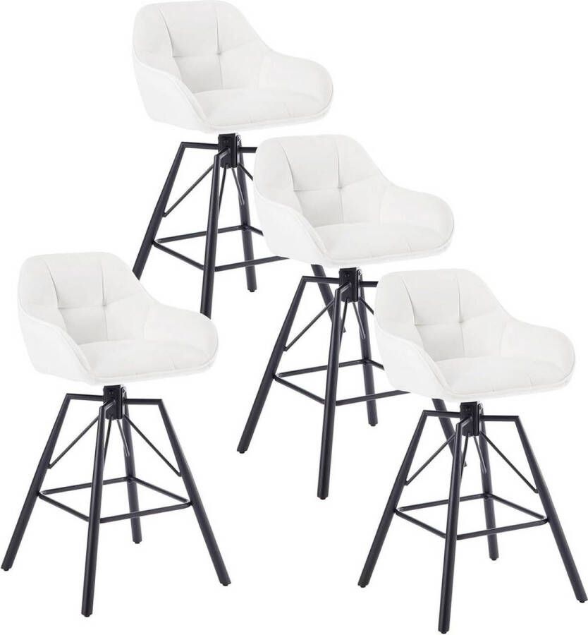 BukkitBow Hoge Luxe Barkrukken Velvet Vluweel Met rugleuning en Armleuning met Strepen Patroon en Voetensteun 360 Graden Draaibaar Set van 4 Stuks Crème Wit