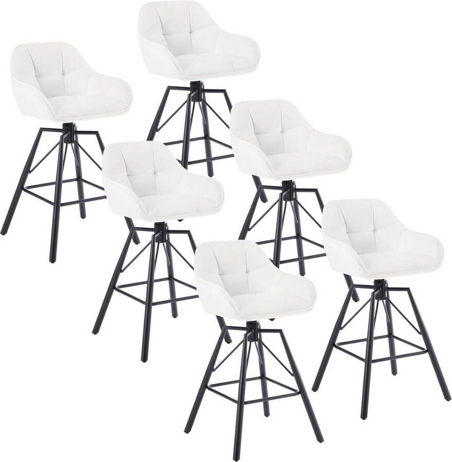 BukkitBow Hoge Luxe Barkrukken Velvet Vluweel Met rugleuning en Armleuning met Strepen Patroon en Voetensteun 360 Graden Draaibaar Set van 6 Stuks Crème Wit