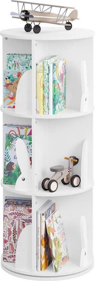 BukkitBow Kinderboeken voor Kinderen Draaibare Staande Boekenkast met 4 Niveaus Staande Planken Wit