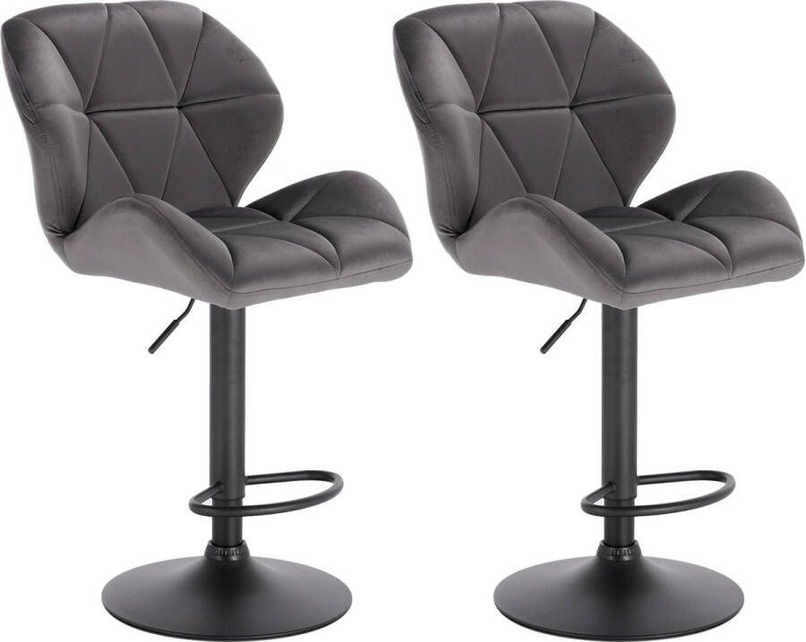 BukkitBow Luxe Barkrukken Velvet Met Rugleuning en Mini Armleuning Draaibaar en met Voetensteun (60 82CM Zithoogte) Donker Grijs