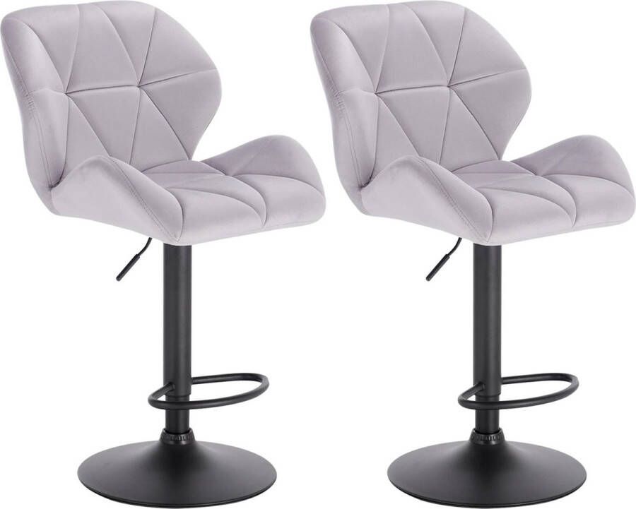 BukkitBow Luxe Barkrukken Velvet Met Rugleuning en Mini Armleuning Draaibaar en met Voetensteun (60 82CM Zithoogte) Licht Grijs