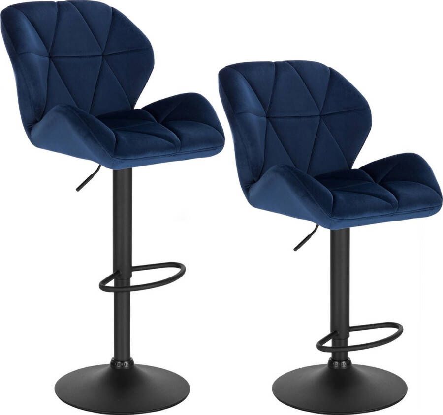 BukkitBow Luxe Barkrukken Velvet Met Rugleuning en Mini Armleuning Draaibaar en met Voetensteun (60 82CM Zithoogte) Blauw - Foto 1