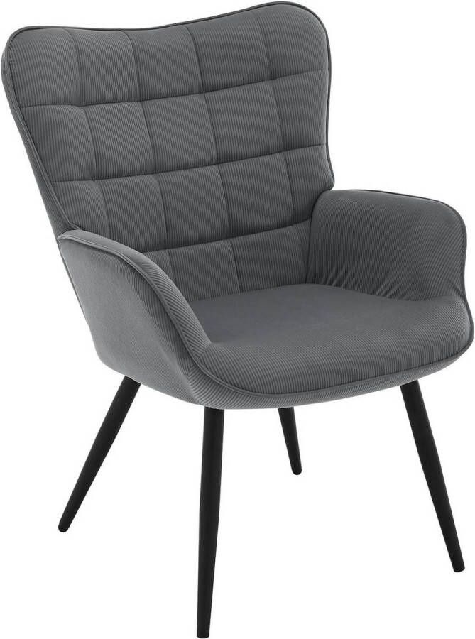 BukkitBow Luxe Relaxstoel Moderne Wing Fauteuil met Stevige Metalen Poten Met Zachte Ribfluwelen Bekleding 46CM Zithoogte Donker Grijs