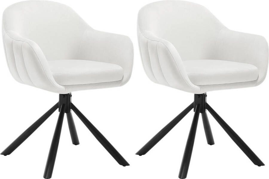 BukkitBow Luxe Set Eetkamerstoelen Velvet Fluweel Kuipstoel met Rug en Armleuning en Metalen Poten 365 Graden Draaibaar Onderstel Set van 2 Stuks Zithoogte 49.5CM Cremé Wit