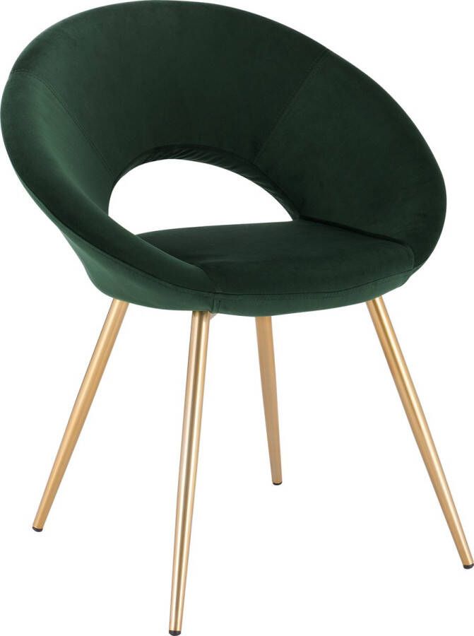BukkitBow Luxe Velvet Eetkamerstoel met Armleuning Gouden Poten (47CM Zithoogte) Donker Groen
