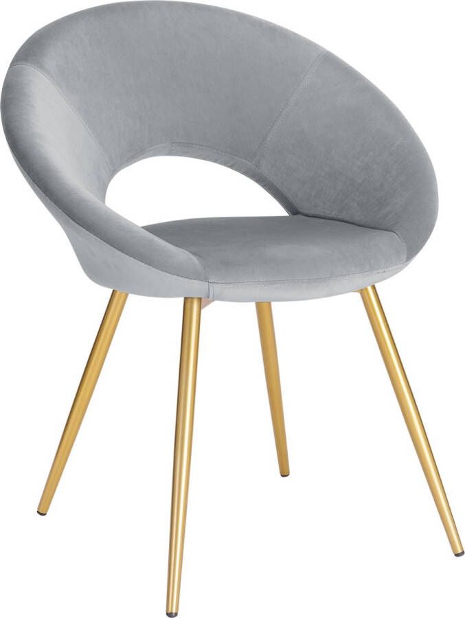 BukkitBow Luxe Velvet Eetkamerstoel met Armleuning Gouden Poten (47CM Zithoogte) Lichtgrijs