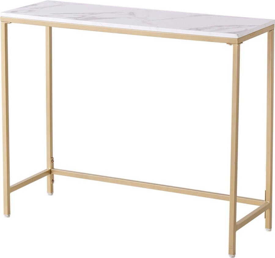 BukkitBow Luxe Wandtafel – Dressoirtafel Bijzettafel Sidetable – 100x35x82 cm Metaal Goud & Marmer Blad