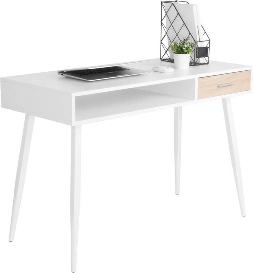 BukkitBow Modern Bureau Compact met Lade en Open Compartiment Bureau met Opbergruimte (50X110X75CM) Black Friday & Kerstcadeau Wit