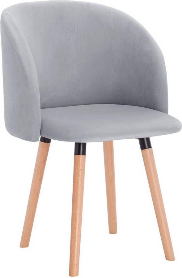 BukkitBow – Moderne Eetkamerstoel Woonkamerstoel Gestoffeerde Velvet Fluwelen Stoel met Armleuning – Dikke Zitting Massief Houten Poten – Licht Grijs