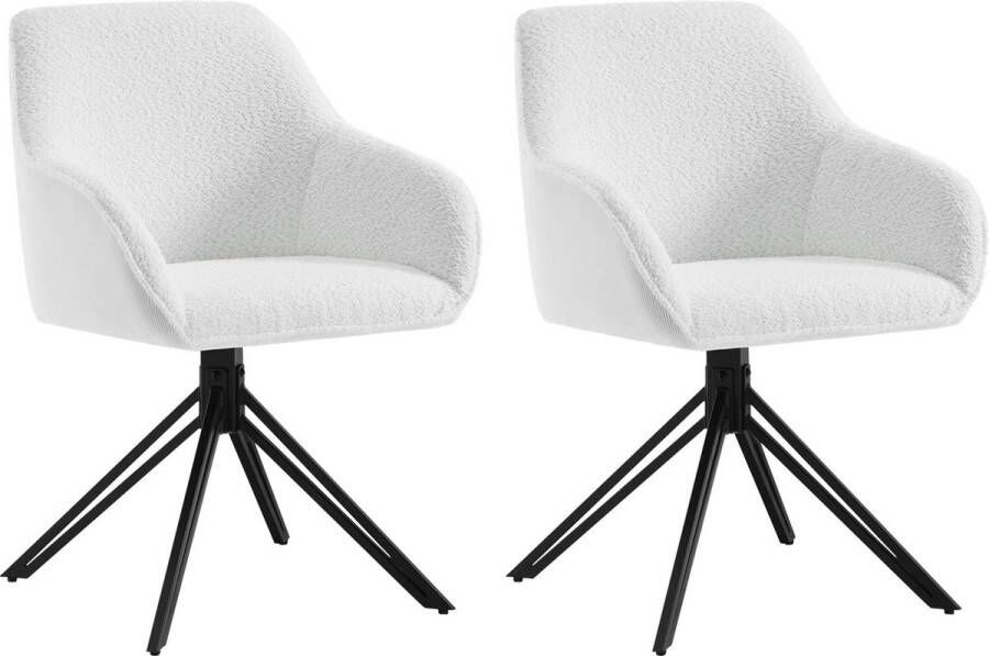 BukkitBow Moderne Eetkamerstoelen Corduroy Fleece Met rugleuning en Armleuning en 360 Graden Draaibaar Set van 2 Stuks Wit