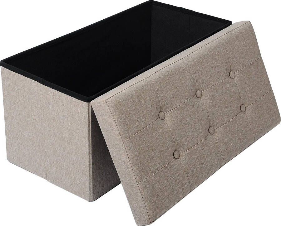 BukkitBow Opvouwbare Linnen Opbergpoef Kubus Opbergkist (76X37 5CM) Beigé