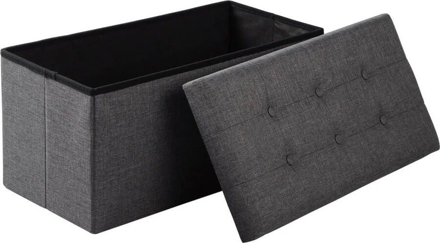 BukkitBow Opvouwbare Linnen Opbergpoef Kubus Opbergkist (76X37 5CM) Donker Grijs