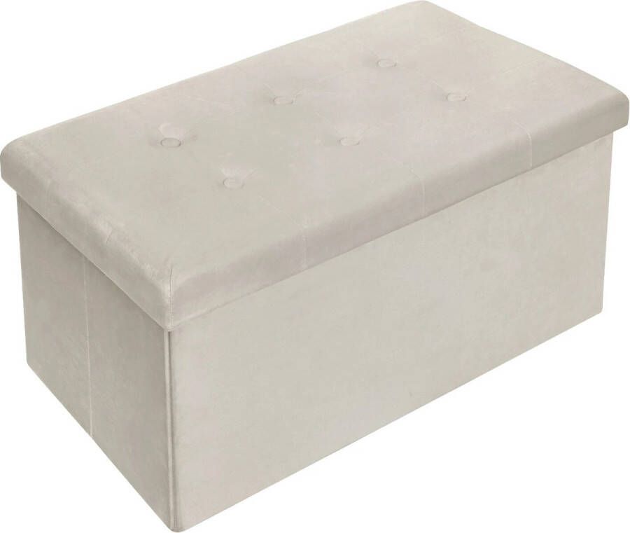 BukkitBow Opvouwbare Velvet Opbergpoef Kubus Opbergkist (76X37 5CM) Cremé Wit