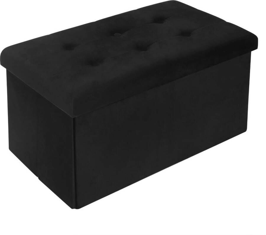 BukkitBow Opvouwbare Velvet Opbergpoef Kubus Opbergkist (76X37 5CM) Zwart