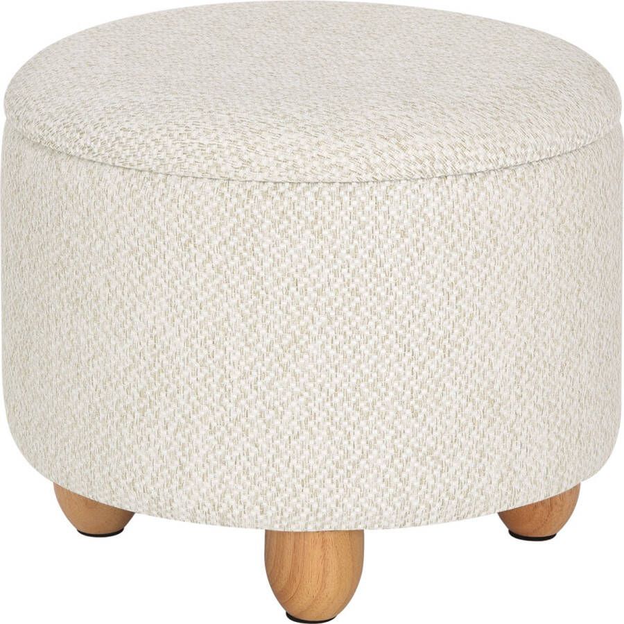 BukkitBow Ronde Opbergpoef – Poef Zitkist met Deskel Voetenbank met Opbergruimte 39x39x33 cm Cremé Wit