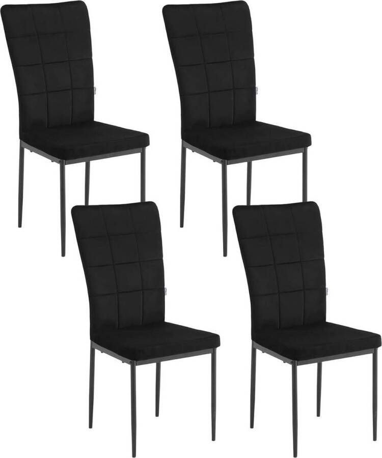 BukkitBow Set Eetkamerstoelen Velvet Fluweel Met Hoge Rugleuning en Metalen Poten Geblokt Patroon Set van 4 Stoelen Zithoogte 46CM Zwart