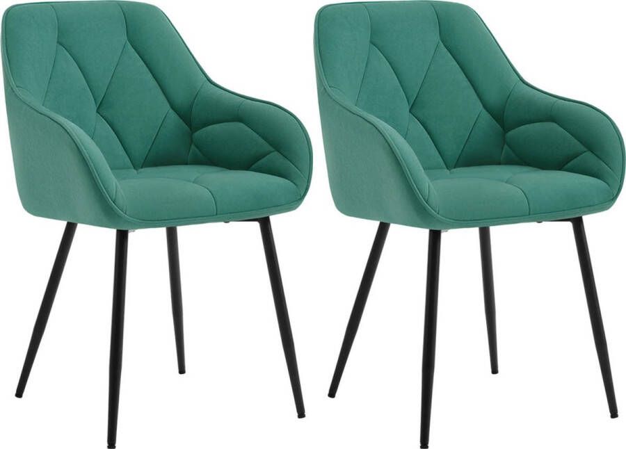BukkitBow Set van 2 Eetkamerstoelen Velvet en Metaal Ergonomisch Ontwerp 120 kg Draagvermogen Turquise