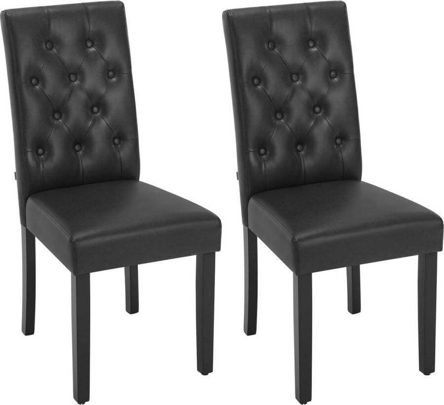 BukkitBow Set van 2 Kunstleren Eetkamerstoelen met Massief Houten Poten Robuust en Ergonomisch Zithoogte: 48.5CM Zwart