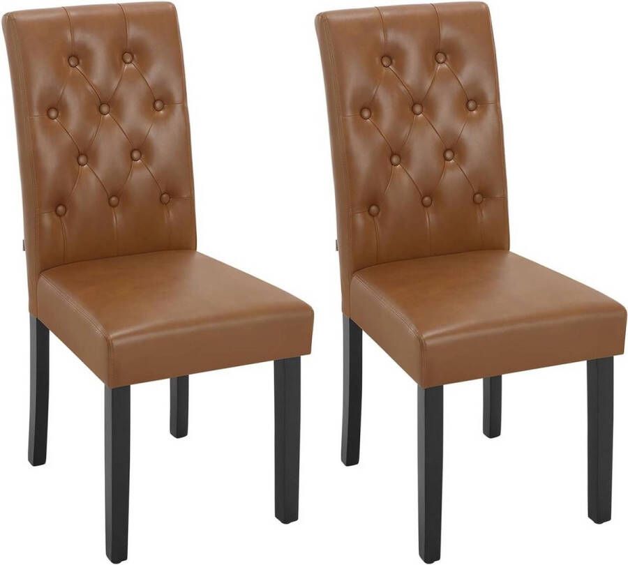 BukkitBow Set van 2 Kunstleren Eetkamerstoelen met Massief Houten Poten Robuust en Ergonomisch Zithoogte: 48.5CM Bruin