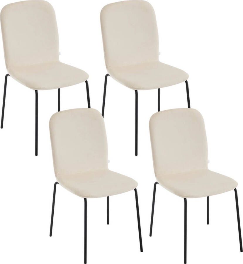 BukkitBow Set van 4 Eetkamerstoelen Fluweel en Metaal Stapelbare Stoelen Cremé Wit