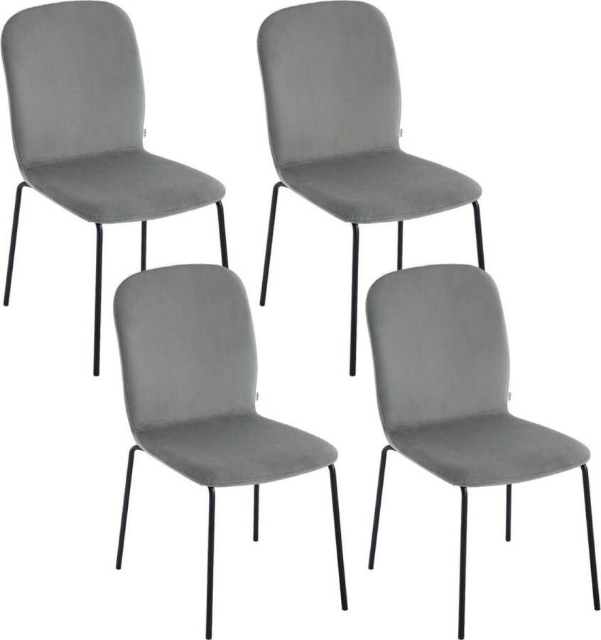 BukkitBow Set van 4 Eetkamerstoelen Fluweel en Metaal Stapelbare Stoelen Donker Grijs