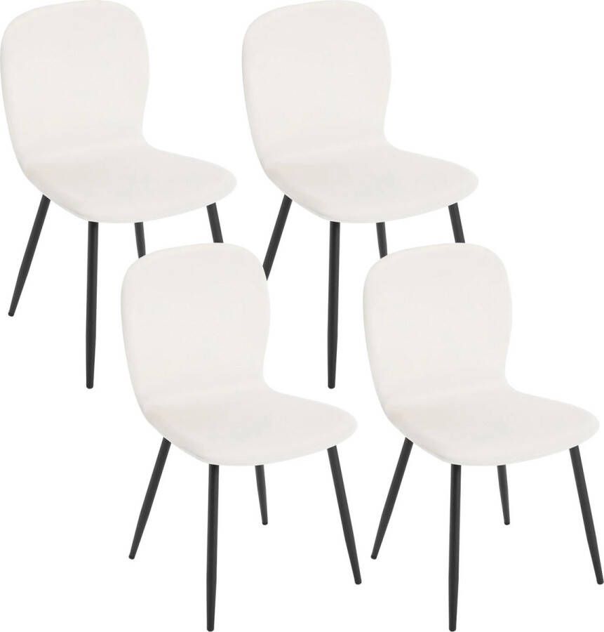 BukkitBow Set van 4 Eetkamerstoelen Fluweel & Metalen Poten Ergonomisch Design Multifunctioneel Cremé Wit