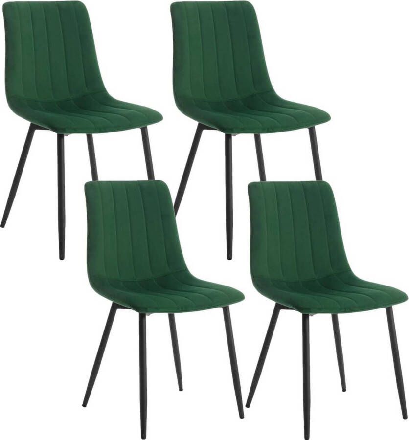 BukkitBow Set van 4 Eetkamerstoelen Fluweel & Metalen Poten Ergonomisch Design Scandinavische Stijl Donker Groen