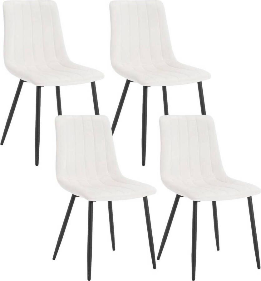 BukkitBow Set van 4 Eetkamerstoelen Fluweel & Metalen Poten Ergonomisch Design Scandinavische Stijl Cremé Wit
