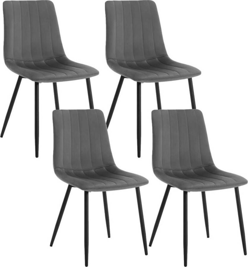 BukkitBow Set van 4 Eetkamerstoelen Fluweel & Metalen Poten Ergonomisch Design Scandinavische Stijl Donker Grijs