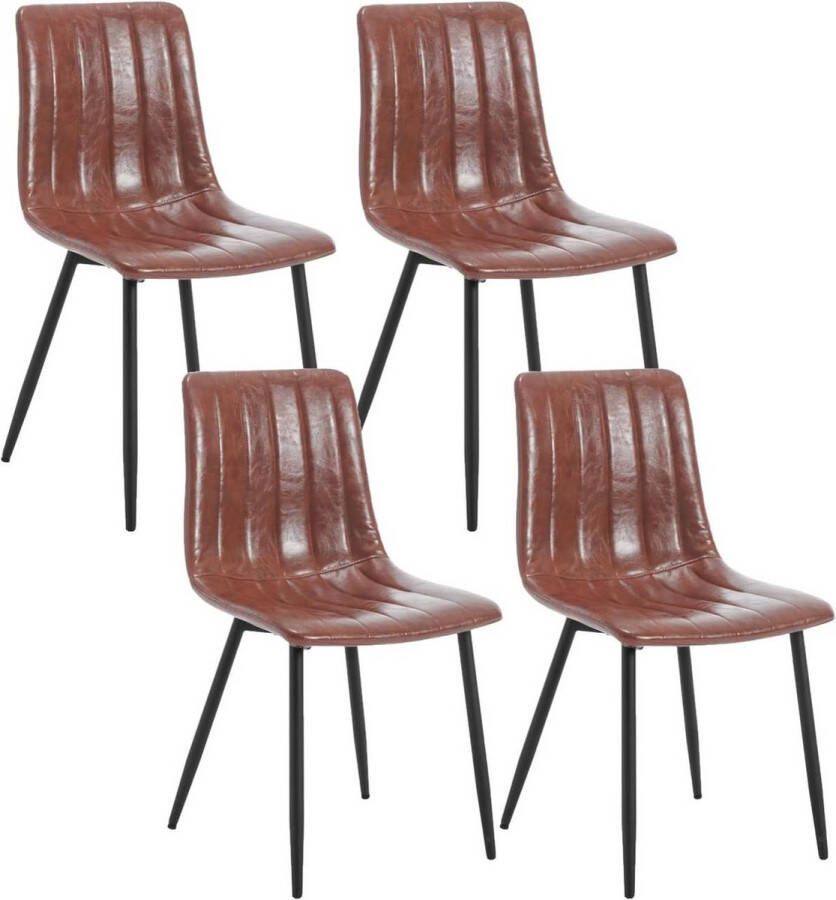 BukkitBow Set van 4 Eetkamerstoelen Lederen & Metalen Poten Ergonomisch Design Scandinavische Stijl Bruin