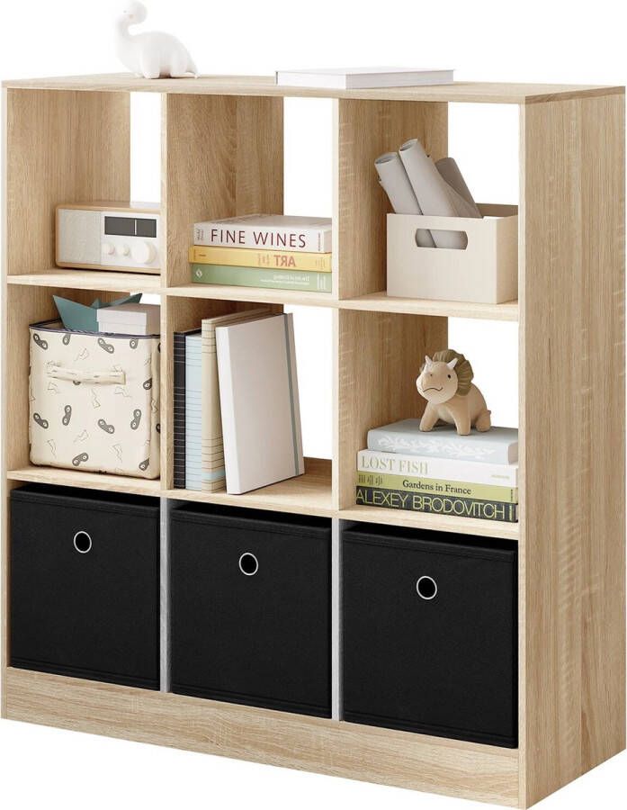 BukkitBow Staande Boekenkast met 9 Kubussen E1-Klasse Hout en Melamine Fineer Met Opbergmanden Licht Eikenhout