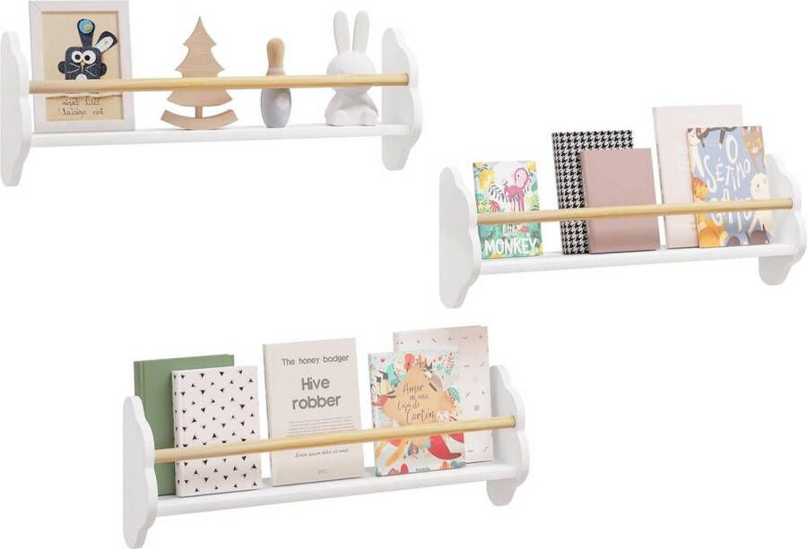 BukkitBow Wandplanken voor Kinderen Kinderkamer Rechtopstaande Boekenplanken Set van 3 Stuks Groot (65x23x12.7CM)