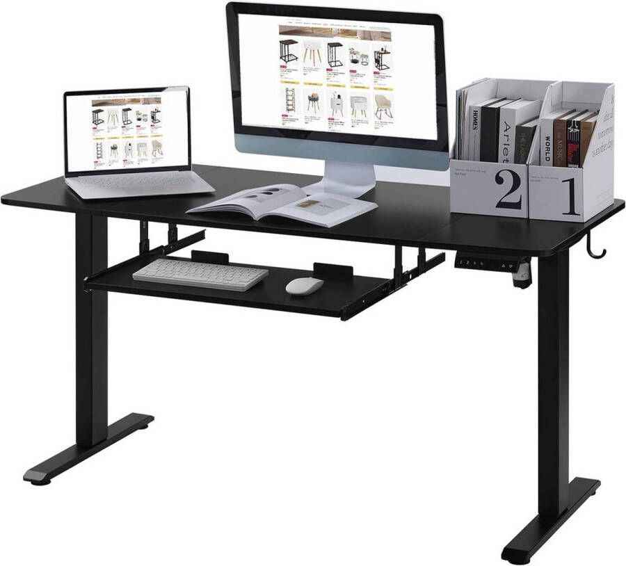 BukkitBow Zit Sta Bureau Met toetsenbord lade Verstelbaar in Hoogte met 2 Motoren en Anti Botsing Blad van 140X60CM Met Kabelgaten en Geheugensloten Zwart