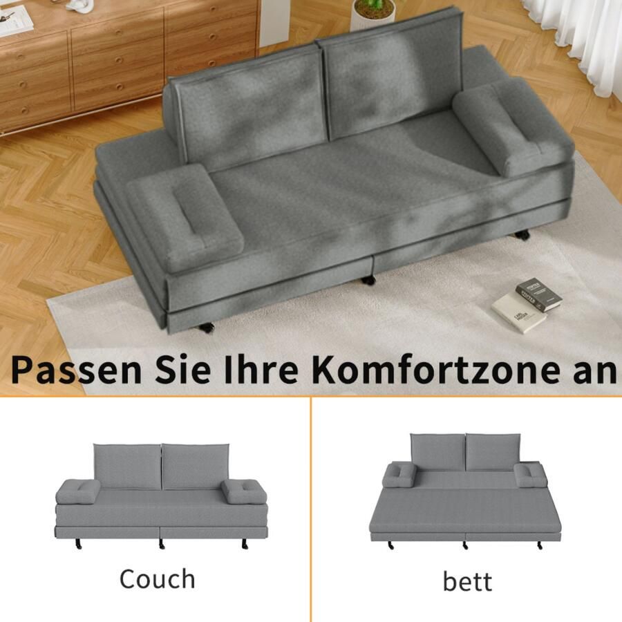 BursDany 2-zits slaapbank 90 180x200 cm met beklede rugleuning opvouwbare matras linnen stof opklapbare bank ideaal voor woonkamer en slaapkamer (grijs)