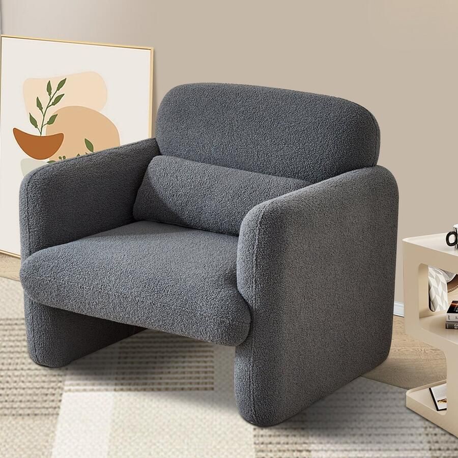 BursDany Beklede Lounge Stoel Fauteuil Sofa 1 zits Moderne Lounge Stoel voor Slaapkamer Woonkamer zachte pluche grijs