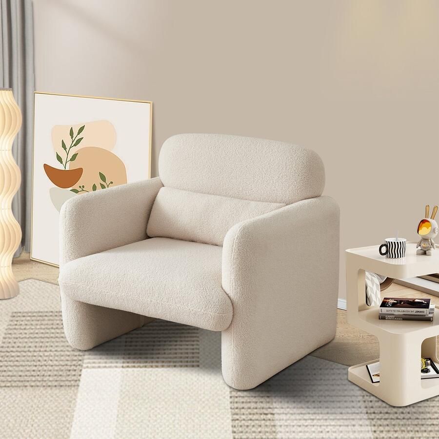 BursDany Beklede Lounge Stoel Fauteuil Sofa 1 zits Moderne Lounge Stoel voor Slaapkamer Woonkamer zachte pluche Beige