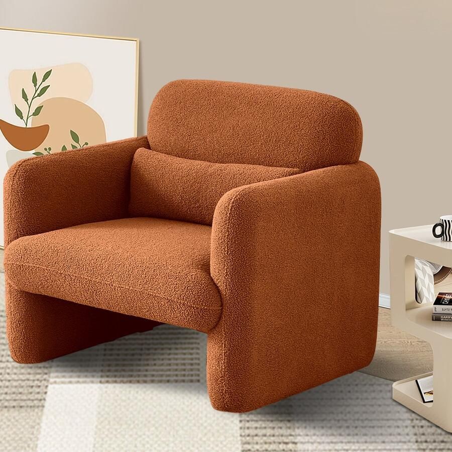BursDany Beklede Lounge Stoel Fauteuil Sofa 1 zits Moderne Lounge Stoel voor Slaapkamer Woonkamer zachte pluche Oranje