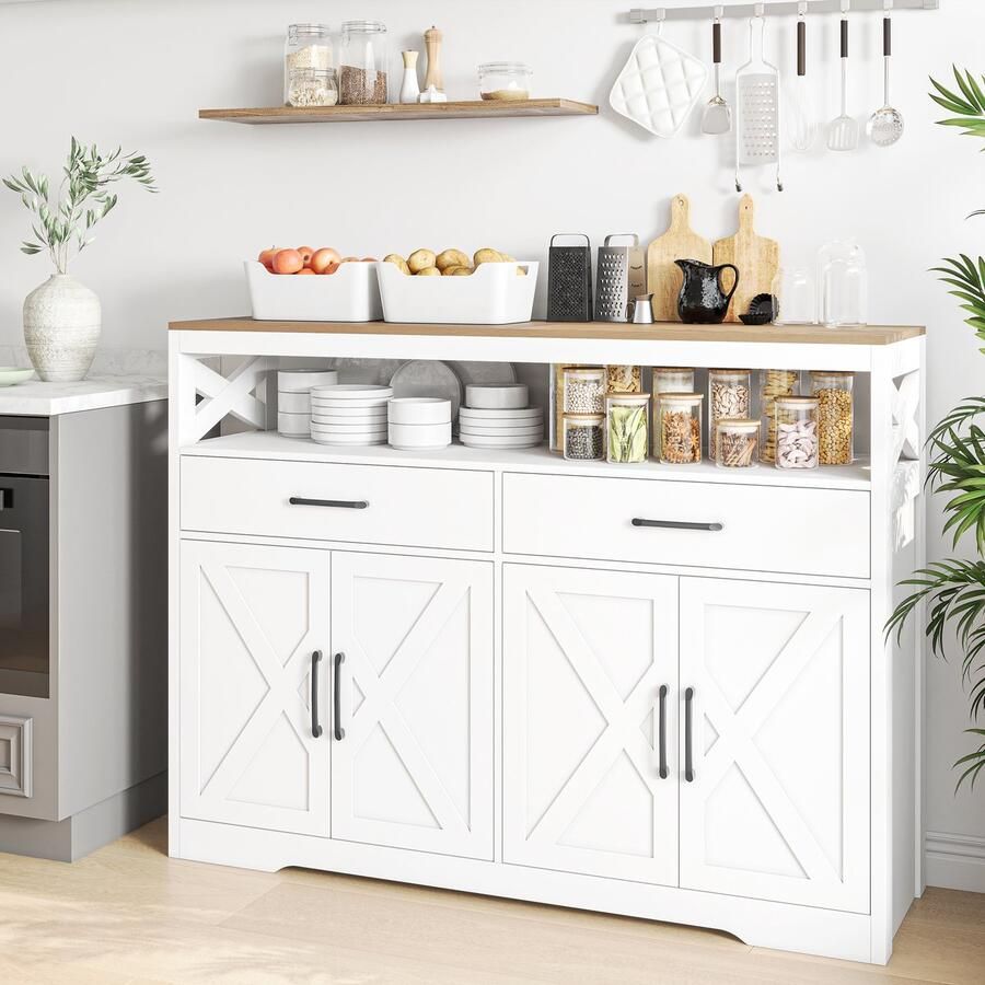 SHOPENTRA Dressoir 140x105x40cm – Buffetkast met 2 Laden en 2 Deuren – MDF Hout – Moderne Opbergkast voor Woonkamer of Eetkamer