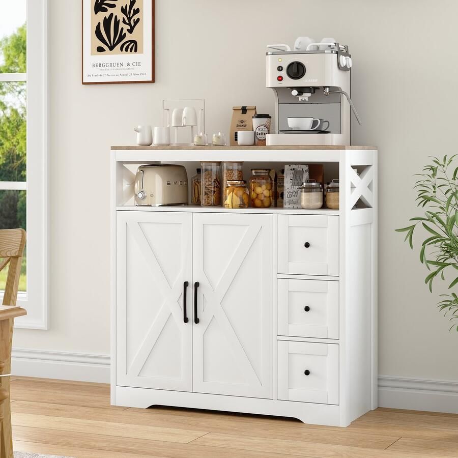 SHOPENTRA Dressoir 100x40x105cm – Buffetkast met 3 Laden en 2 Deuren – MDF Hout – Moderne Opbergkast voor Woonkamer of Eetkamer