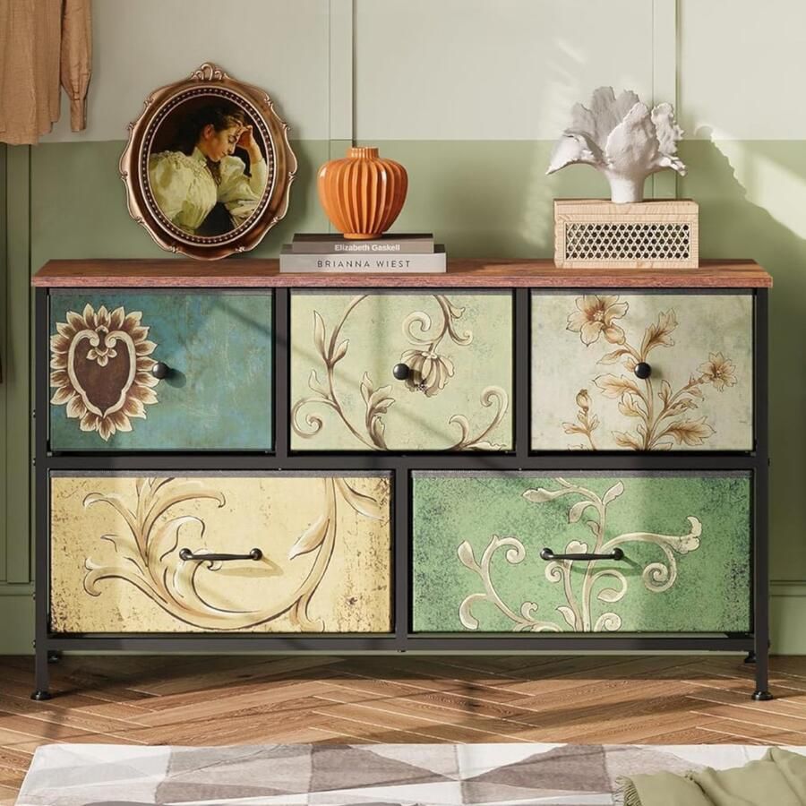 BursDany Commode met 5 Lade Sideboard Lade kast Commode Smalle Stoffcommode voor Woonkamer Slaapkamer Hal 100x30x55.2 cm