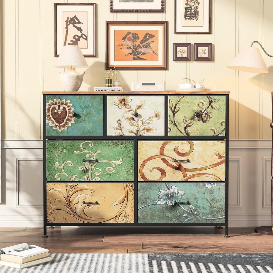 BursDany Commode met 7 Lade Sideboard Lade kast Commode Smalle Stoffcommode voor Woonkamer Slaapkamer Hal 100x30x78 cm